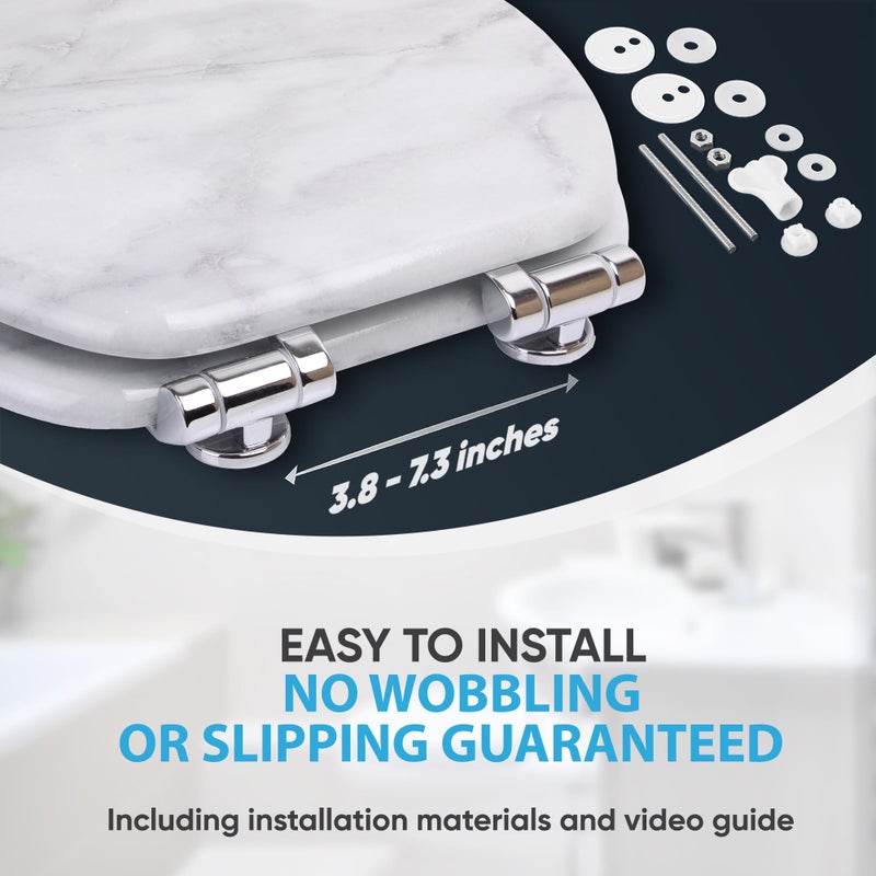SANILO Wooden Toilet Seat with Soft Close [ELONGATED] - Decorative, Quiet & Slow Close Molded Wood Seat - With Strong Bumpers & Hinges - Adjustable Fit - Marble - Image 4